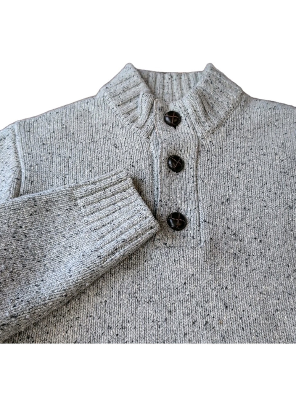 Untuckit Sweater Mens Medium Vangone Lambswool Speckled Gray Henley Pullover